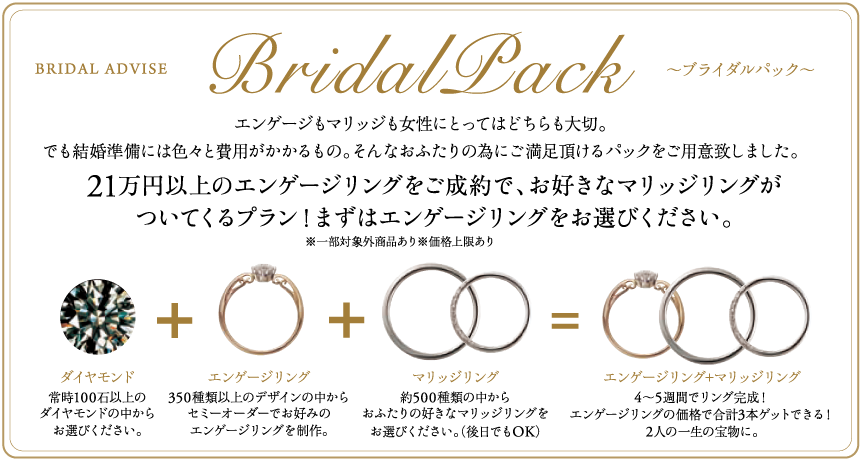 大阪で婚約指輪を買うとひねった(ひねりの)のデザインの結婚指輪がついてくるブライダルパック