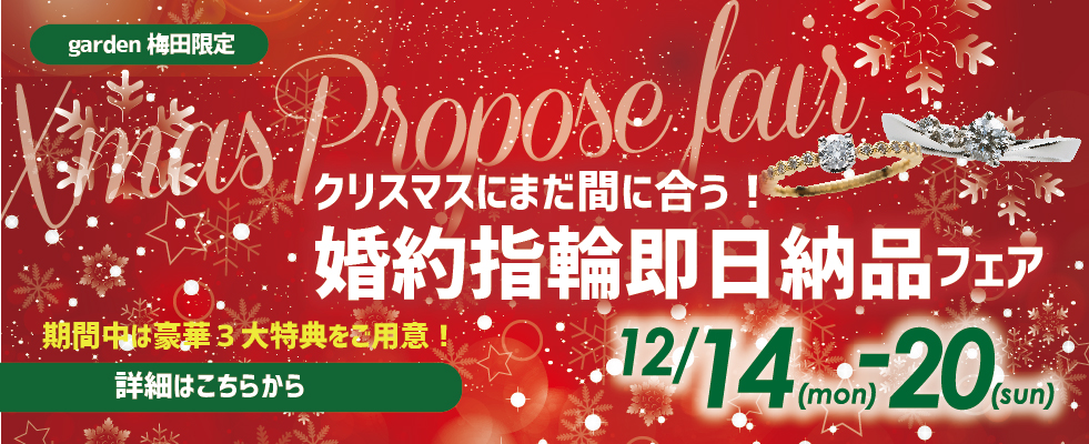 クリスマスまで間に合う！婚約指輪即日納品フェア☆12/14~12/20