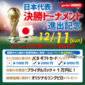 ワールドカップ日本代表決勝トーナメント進出記念！12/11（日）まで限定！