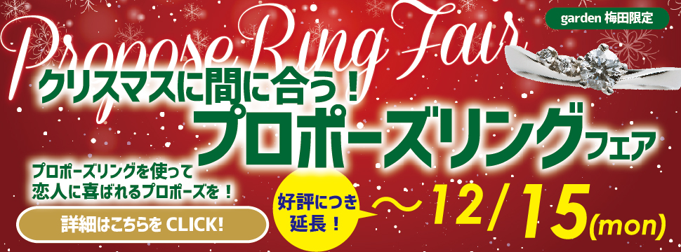 クリスマスにまだ間に合う直前プロポーズ応援フェア　好評につき期間延長～12月15日まで