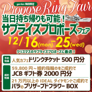 婚約指輪の当日お持ち帰りが可能◎クリスマスプロポーズ応援フェア