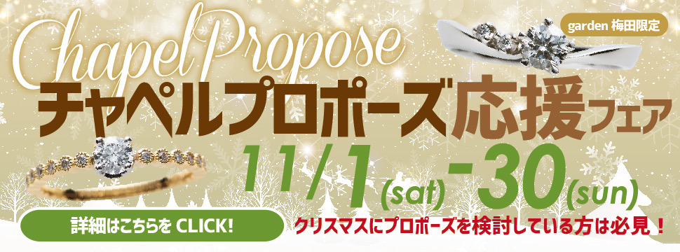【11/1~11/30】もうすぐクリスマス！！チャペルプロポーズ応援フェア！！