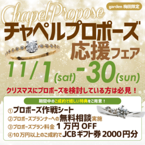 【11/1~11/30】もうすぐクリスマス！！チャペルプロポーズ応援フェア！！